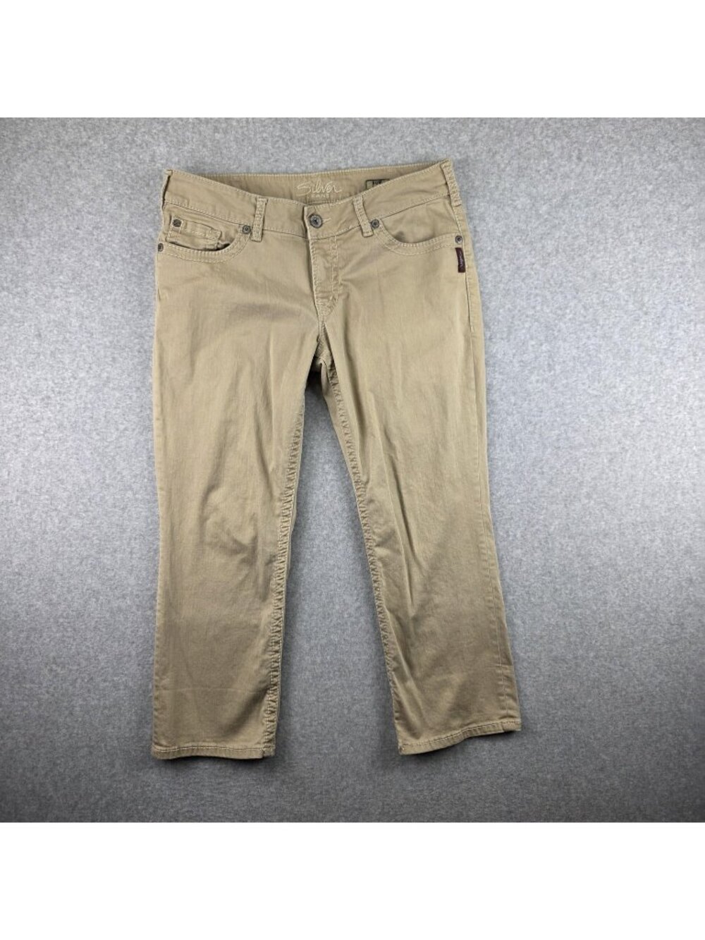 Silver Jeans Suki Capri Womens 34 Beige Twill Stretch Slim Crop Casual Pants